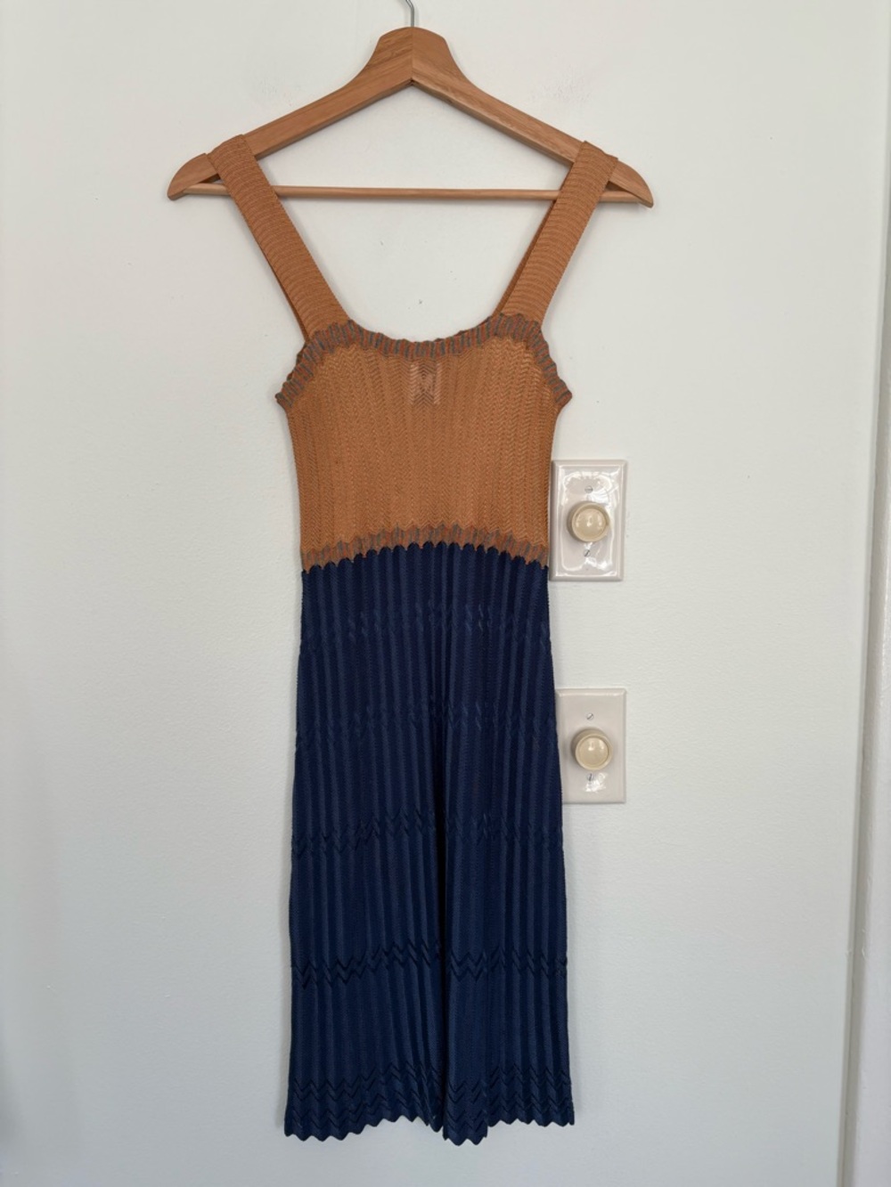 M Missoni || Knit Tank Dress Zig Zag Chevron Blue Orange Peach US 2 - Picture 5 of 13